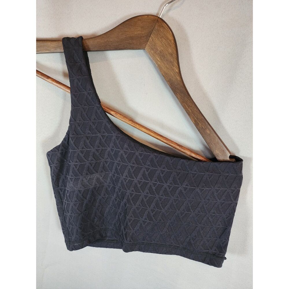 Mono B Black One-Shoulder Geometric Crop Top